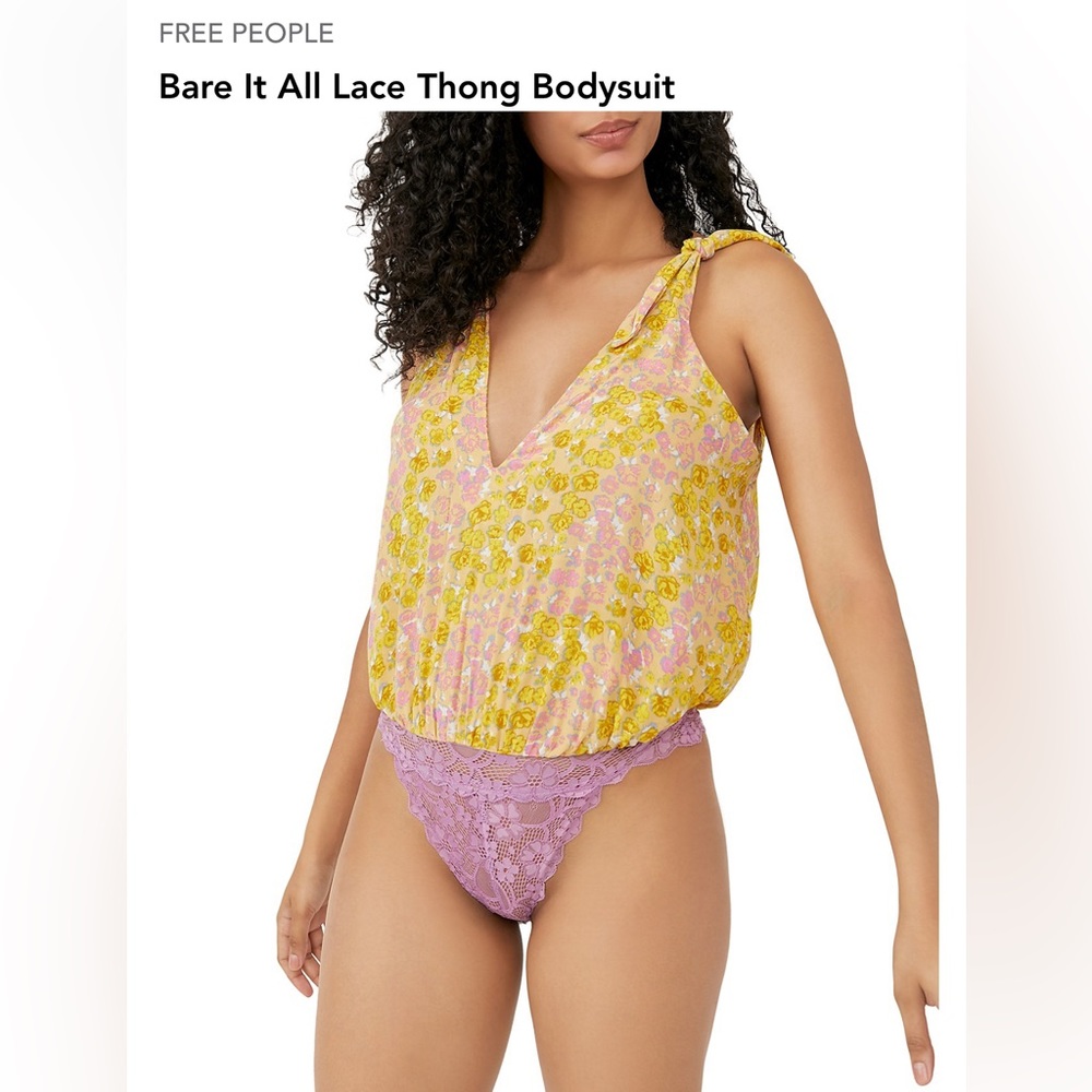 Free People Bare It All Lace Thong Floral Bodysuit
